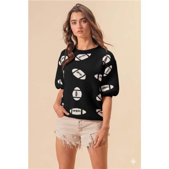 BiBi Football Pattern Short Sleeve Sweater - Picture 1 of 2